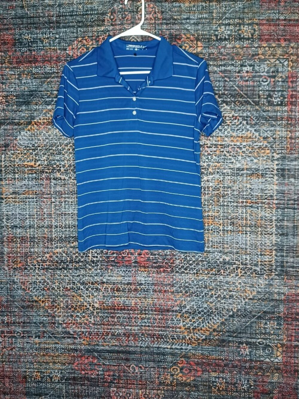 Nike Golf womens blue an white striped NO LOGOS golf polo shirt M EUC